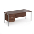 Maestro 25 straight desk 1800mm x 800mm with 3 drawer pedestal - silver H-frame leg and walnut top