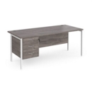 Maestro 25 straight desk 1800mm x 800mm with 3 drawer pedestal - white H-frame leg and grey oak top