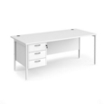 Maestro 25 straight desk 1800mm x 800mm with 3 drawer pedestal - white H-frame leg and white top