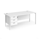 Maestro 25 straight desk 1800mm x 800mm with 3 drawer pedestal - white H-frame leg and white top