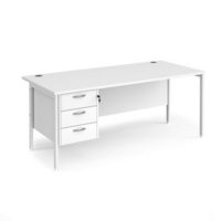 Maestro 25 straight desk 1800mm x 800mm with 3 drawer pedestal - white H-frame leg and white top