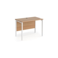 Maestro 25 straight desk 1000mm x 600mm - white H-frame leg and beech top