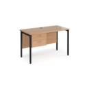 Maestro 25 straight desk 1200mm x 600mm with 2 drawer pedestal - black H-frame leg and beech top