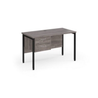 Maestro 25 straight desk 1200mm x 600mm with 2 drawer pedestal - black H-frame leg and grey oak top
