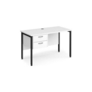 Maestro 25 straight desk 1200mm x 600mm with 2 drawer pedestal - black H-frame leg and white top
