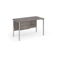 Maestro 25 straight desk 1200mm x 600mm with 2 drawer pedestal - silver H-frame leg and grey oak top