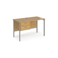 Maestro 25 straight desk 1200mm x 600mm with 2 drawer pedestal - silver H-frame leg and oak top