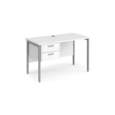 Maestro 25 straight desk 1200mm x 600mm with 2 drawer pedestal - silver H-frame leg and white top