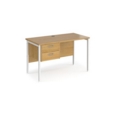 Maestro 25 straight desk 1200mm x 600mm with 2 drawer pedestal - white H-frame leg and oak top