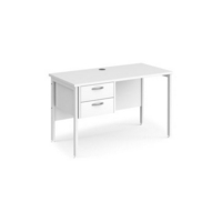 Maestro 25 straight desk 1200mm x 600mm with 2 drawer pedestal - white H-frame leg and white top