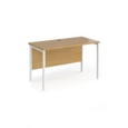 Maestro 25 straight desk 1200mm x 600mm - white H-frame leg and oak top