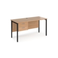 Maestro 25 straight desk 1400mm x 600mm with 2 drawer pedestal - black H-frame leg and beech top