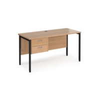 Maestro 25 straight desk 1400mm x 600mm with 2 drawer pedestal - black H-frame leg and beech top