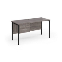 Maestro 25 straight desk 1400mm x 600mm with 2 drawer pedestal - black H-frame leg and grey oak top