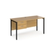 Maestro 25 straight desk 1400mm x 600mm with 2 drawer pedestal - black H-frame leg and oak top
