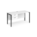 Maestro 25 straight desk 1400mm x 600mm with 2 drawer pedestal - black H-frame leg and white top