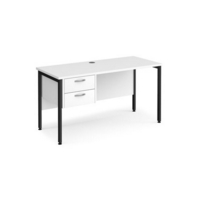 Maestro 25 straight desk 1400mm x 600mm with 2 drawer pedestal - black H-frame leg and white top