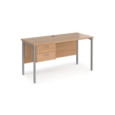 Maestro 25 straight desk 1400mm x 600mm with 2 drawer pedestal - silver H-frame leg and beech top