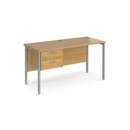 Maestro 25 straight desk 1400mm x 600mm with 2 drawer pedestal - silver H-frame leg and oak top