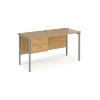 Maestro 25 straight desk 1400mm x 600mm with 2 drawer pedestal - silver H-frame leg and oak top