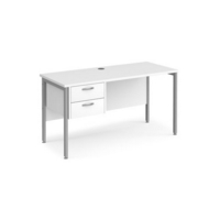 Maestro 25 straight desk 1400mm x 600mm with 2 drawer pedestal - silver H-frame leg and white top