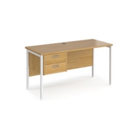 Maestro 25 straight desk 1400mm x 600mm with 2 drawer pedestal - white H-frame leg and oak top