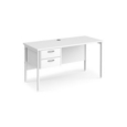 Maestro 25 straight desk 1400mm x 600mm with 2 drawer pedestal - white H-frame leg and white top
