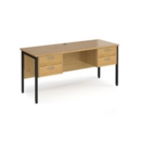 Maestro 25 straight desk 1600mm x 600mm with two x 2 drawer pedestals - black H-frame leg and oak top