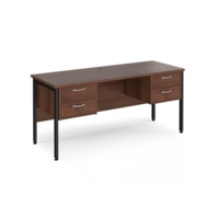 Maestro 25 straight desk 1600mm x 600mm with two x 2 drawer pedestals - black H-frame leg and walnut top