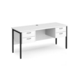 Maestro 25 straight desk 1600mm x 600mm with two x 2 drawer pedestals - black H-frame leg and white top