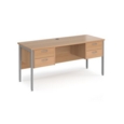 Maestro 25 straight desk 1600mm x 600mm with two x 2 drawer pedestals - silver H-frame leg and beech top