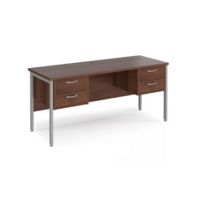 Maestro 25 straight desk 1600mm x 600mm with two x 2 drawer pedestals - silver H-frame leg and walnut top