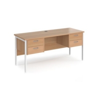 Maestro 25 straight desk 1600mm x 600mm with two x 2 drawer pedestals - white H-frame leg and beech top