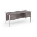 Maestro 25 straight desk 1600mm x 600mm with two x 2 drawer pedestals - white H-frame leg and grey oak top