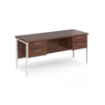 Maestro 25 straight desk 1600mm x 600mm with two x 2 drawer pedestals - white H-frame leg and walnut top