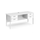 Maestro 25 straight desk 1600mm x 600mm with two x 2 drawer pedestals - white H-frame leg and white top