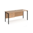 Maestro 25 straight desk 1600mm x 600mm with 2 drawer pedestal - black H-frame leg and beech top