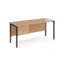 Maestro 25 straight desk 1600mm x 600mm with 2 drawer pedestal - black H-frame leg and beech top