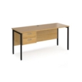 Maestro 25 straight desk 1600mm x 600mm with 2 drawer pedestal - black H-frame leg and oak top