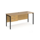Maestro 25 straight desk 1600mm x 600mm with 2 drawer pedestal - black H-frame leg and oak top