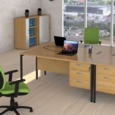Maestro 25 straight desk 1600mm x 600mm with 2 drawer pedestal - black H-frame leg and oak top