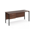Maestro 25 straight desk 1600mm x 600mm with 2 drawer pedestal - black H-frame leg and walnut top