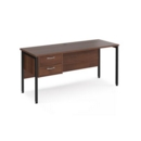 Maestro 25 straight desk 1600mm x 600mm with 2 drawer pedestal - black H-frame leg and walnut top