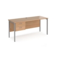 Maestro 25 straight desk 1600mm x 600mm with 2 drawer pedestal - silver H-frame leg and beech top