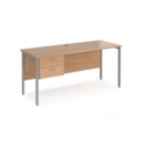 Maestro 25 straight desk 1600mm x 600mm with 2 drawer pedestal - silver H-frame leg and beech top