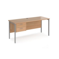 Maestro 25 straight desk 1600mm x 600mm with 2 drawer pedestal - silver H-frame leg and beech top