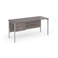 Maestro 25 straight desk 1600mm x 600mm with 2 drawer pedestal - silver H-frame leg and grey oak top