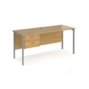 Maestro 25 straight desk 1600mm x 600mm with 2 drawer pedestal - silver H-frame leg and oak top
