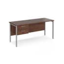 Maestro 25 straight desk 1600mm x 600mm with 2 drawer pedestal - silver H-frame leg and walnut top