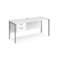 Maestro 25 straight desk 1600mm x 600mm with 2 drawer pedestal - silver H-frame leg and white top